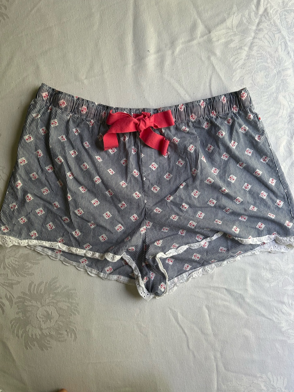 Jane & Bleecker Women’s Striped Sleep Shorts with Pink Bow